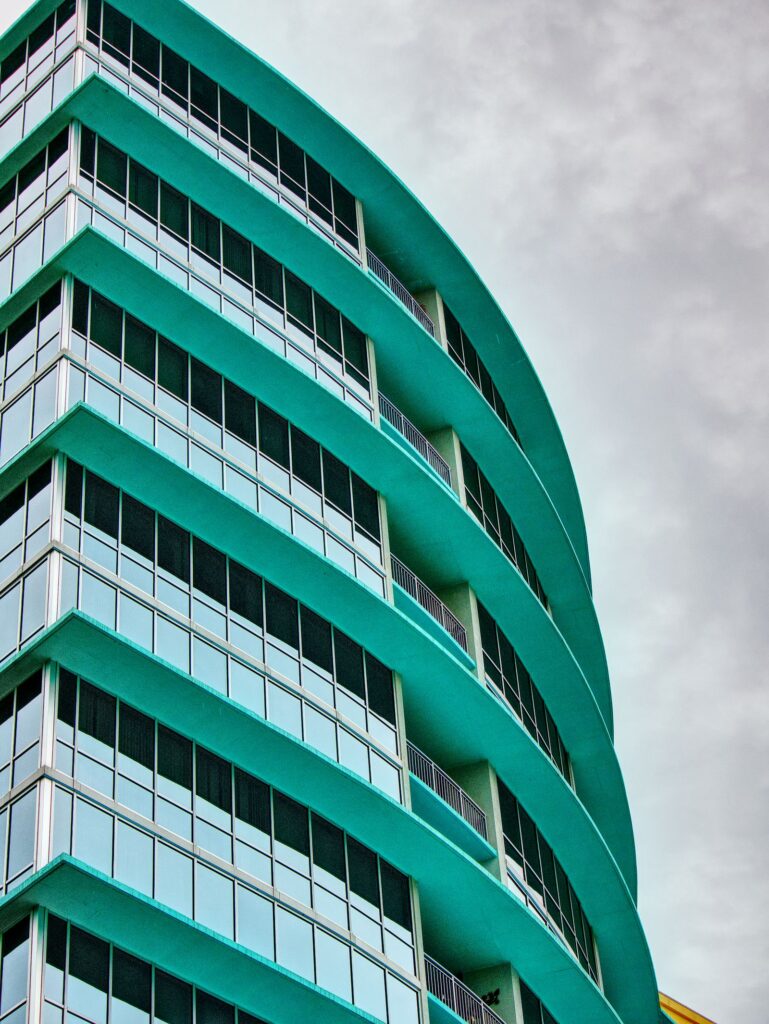 Condominium high-rise with curved balconies, the kind of building where a special assessment affects a sale